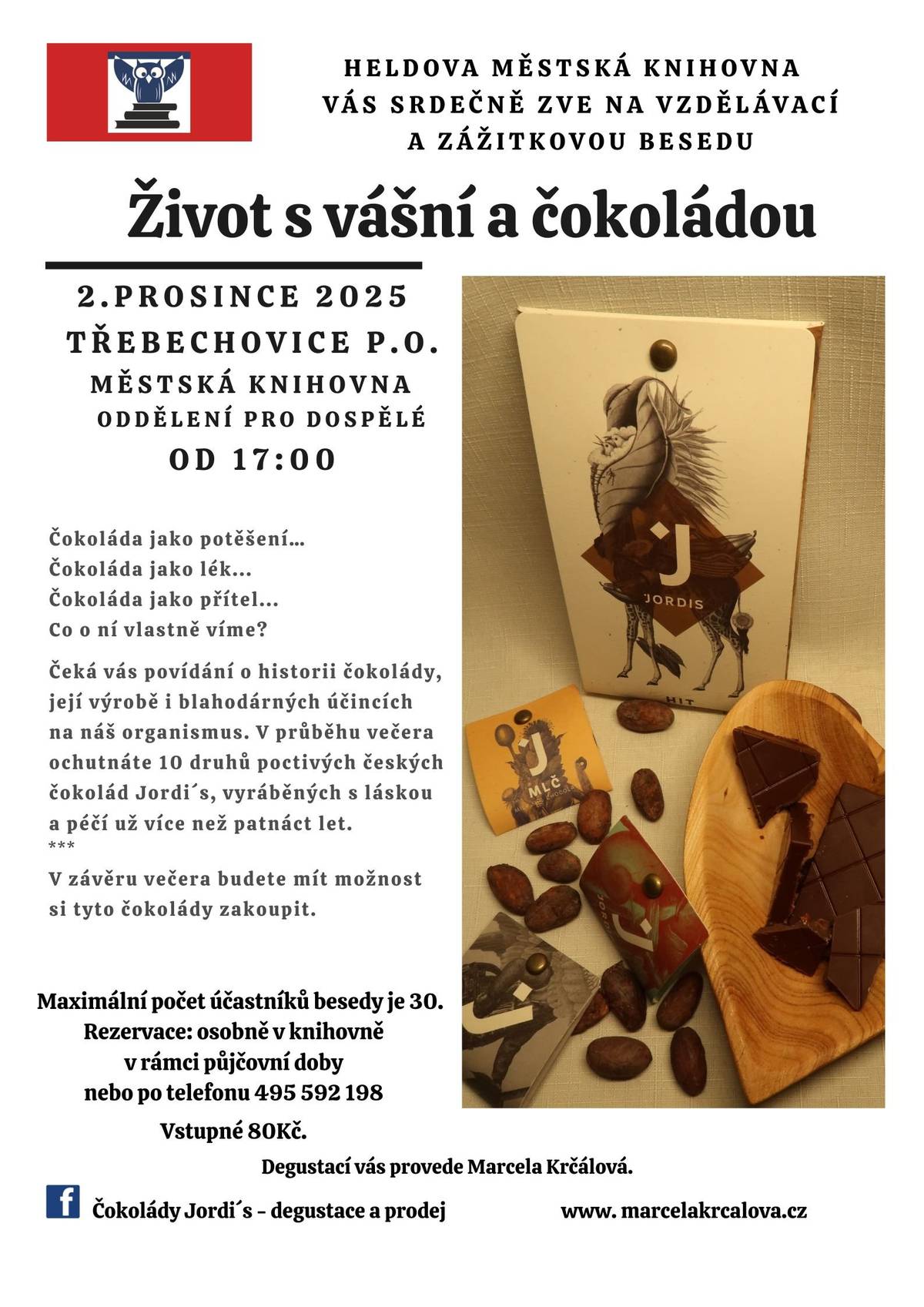 Život s vášní a čokoládou - zážitková beseda v Heldově městské knihovně