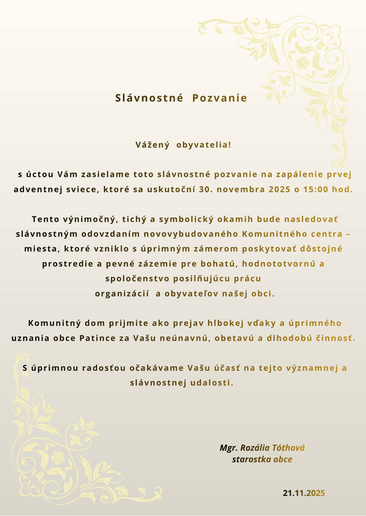 Slávnostné pozvanie - Ünnepélyes meghívó