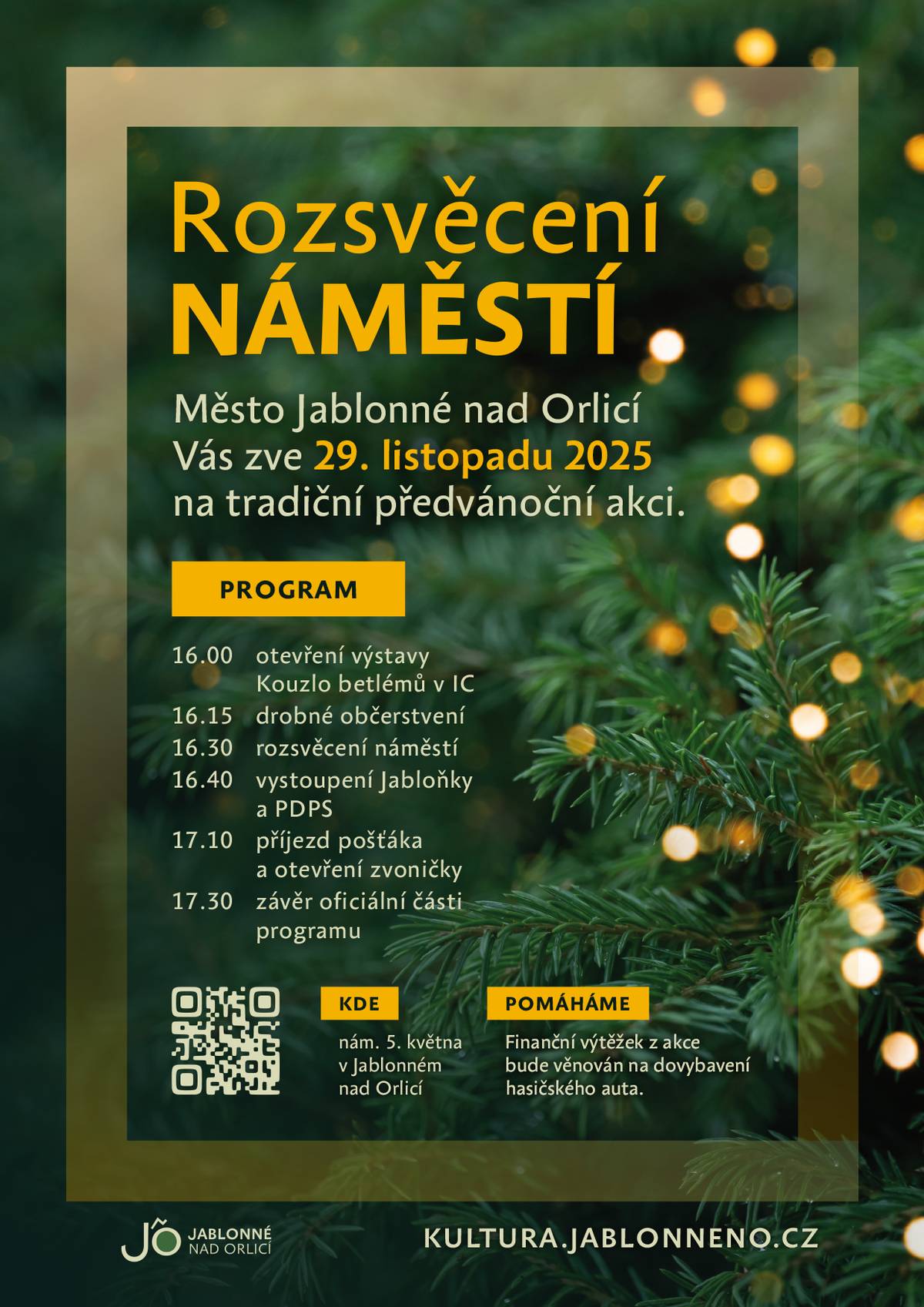 Milí spoluobčané,  srdečně Vás zveme na Rozsvěcení náměstí v sobotu 29. 11. 2025. Během programu vystoupí PDPS a Jabloňka, otevřena bude výstava betlémů a zvonička, chybět nebude pošťák... Radní a členky ČČK budou tradičně nalévat horké nápoje. Dobrovolné příspěvky do kasiček budou použity na dovybavení nově pořizované hasičské cisterny. Těšíme se na setkání!