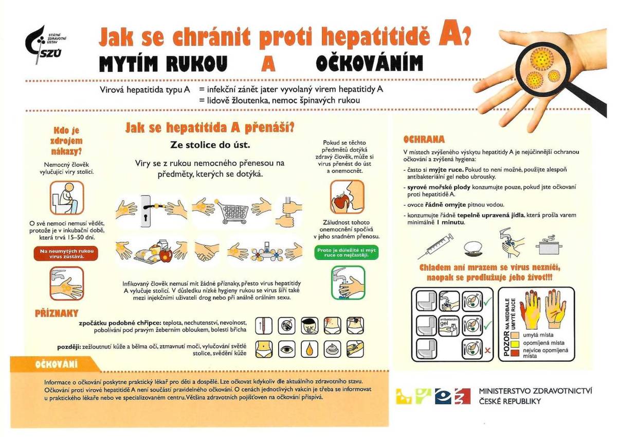 Virová hepatitida typu A, "žloutenka", je infekční zánět jater.  Mytí rukou je jednoduchá a účinná cesta, jak zamezit šíření mnoha infekčních onemocnění.