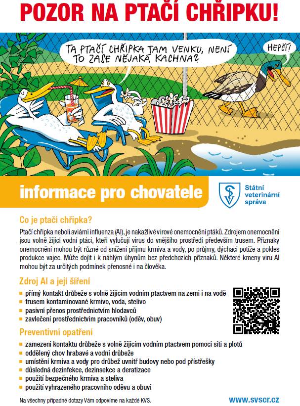 Mimořádná veterinární opatření Prosím bedlivě si přečtěte nařízení veterinární správy Pásmem dozoru se stanovují: obce  Lhota u Kestřan, Staré Kestřany, Zátaví formulář k vyplnění v příloze  Pro účely tohoto nařízení se uzavřeným pásmem rozumí ochranné pásmo a pásmo dozoru, tedy i naše obce.  !!!!!!   P O Z O R  !!!!!! vyplněné formuláře předat obecnímu úřadu v Kestřanech nejpozději do 25.11.2025 Opatření v uzavřeném pásmu (1) Obcím v uzavřeném pásmu se nařizuje:  provést soupis  - všech hospodářství, kde je chována či držena drůbež a chovů, kde jsou chováni jiní ptáci chovaní v zajetí či chovaná pernatá zvěř (dálejen chovaní ptáci), a to soupis pro hospodářství v ochranném pásmu a pásmu dozoru zvlášť, který bude obsahovat vždy druh, kategorii a počet chovaných ptáků v každém chovu či hospodářství výjimku z tohoto opatření tvoří domácností, které chovají ptáky v zájmovém chovu (druhy ptáků jiné než kur domácí, krůty, perličky, kachny, husy, křepelky, holubi,bažanti, koroptve a běžci);
