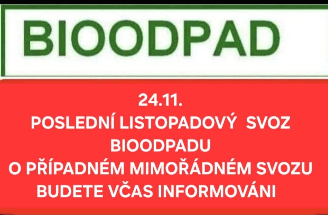 Letošní poslední svoz bioodpadu proběhne v pondělí 24.11.2025