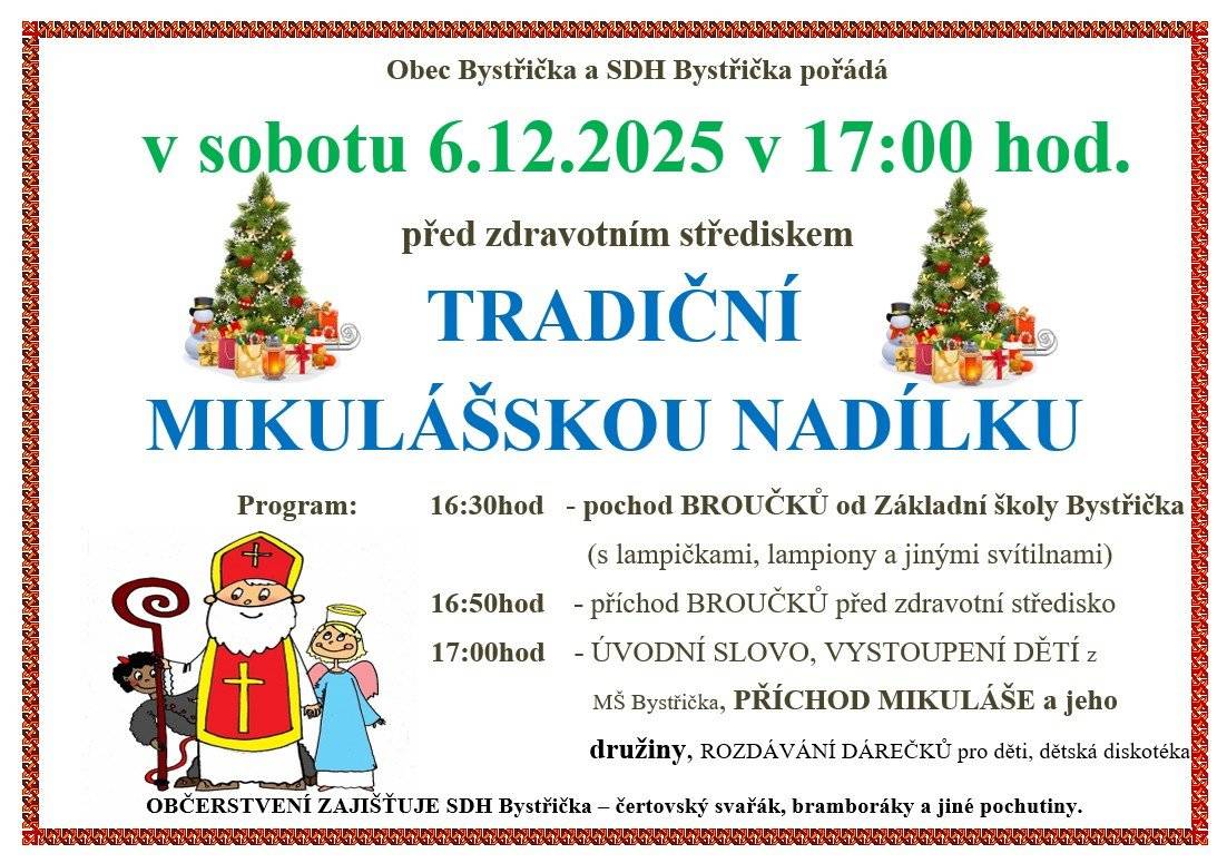 Mikulášská nadílka v sobotu 6.12.2025 před zdravotním střediskem.