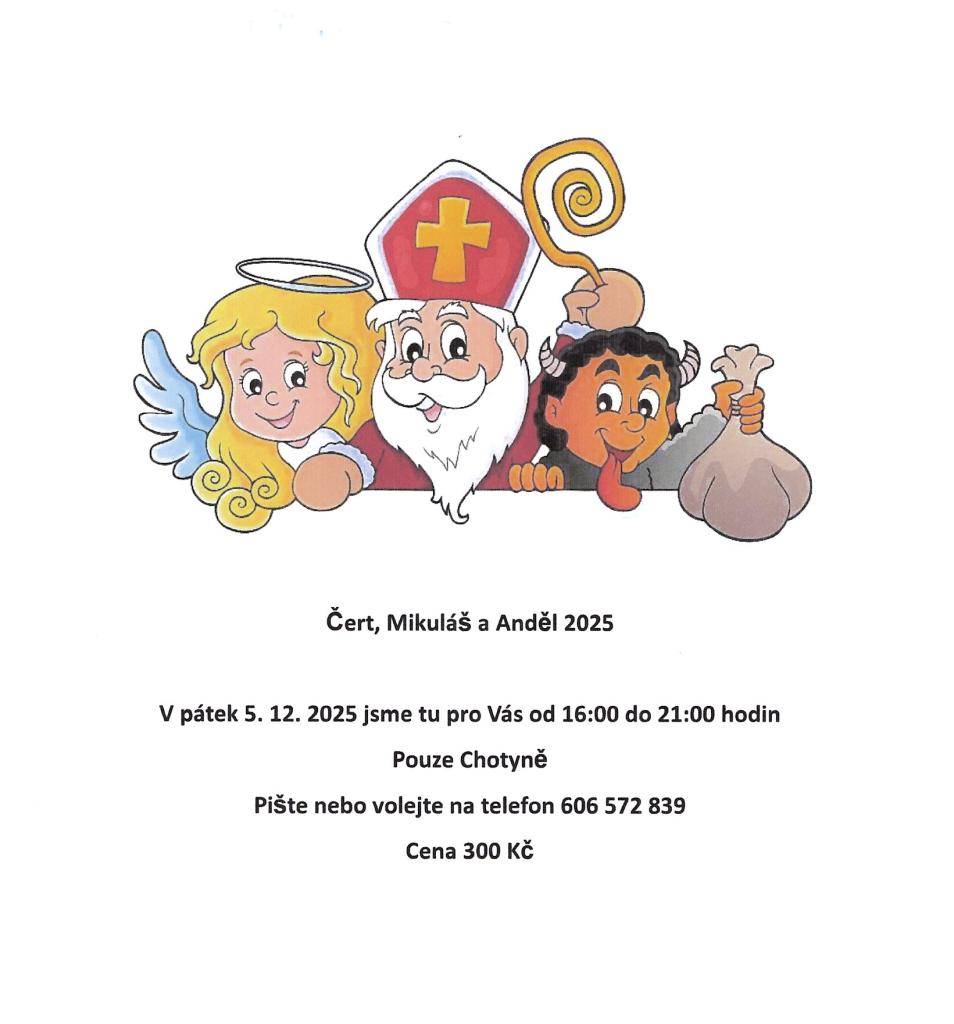 V pátek 5.12.2025 jsme tu pro vás od 16 - 21 hodin . Pouze Chotyně. Pište nebo volejte na telefon 606 572 839 . Cena 300 Kč .