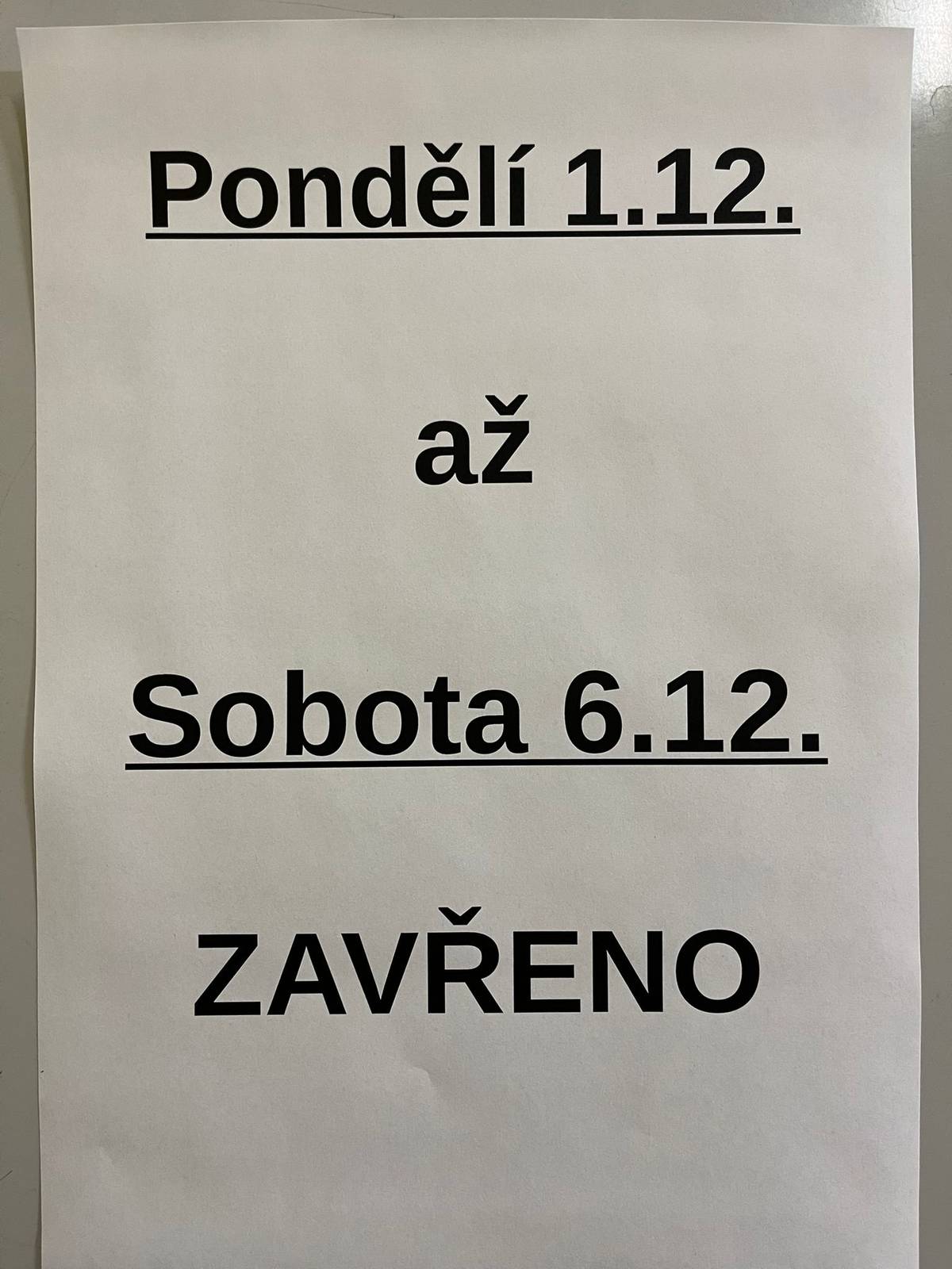 prodejna COOP oznamuje, že v pondělí 1.12.2025  až sobota 6.12.2025 bude zavřeno.