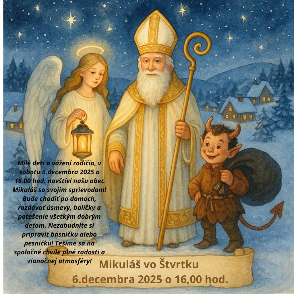 Mikuláš vo Štvrtku dňa 06.12.2025 o 16,00 hod.