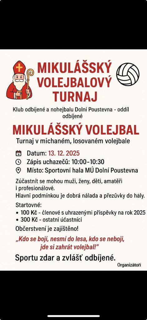 KDY: 13.12.2025  OD : 10 hodin  KDE: SPORTOVNÍ HALA DOLNÍ POUSTEVNA