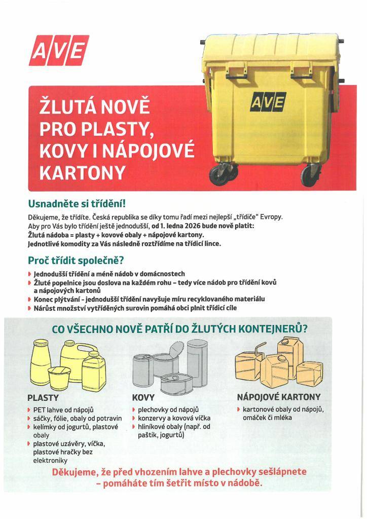 Nové žluté kontejnery pro plasty, kovy i nápojové kartony