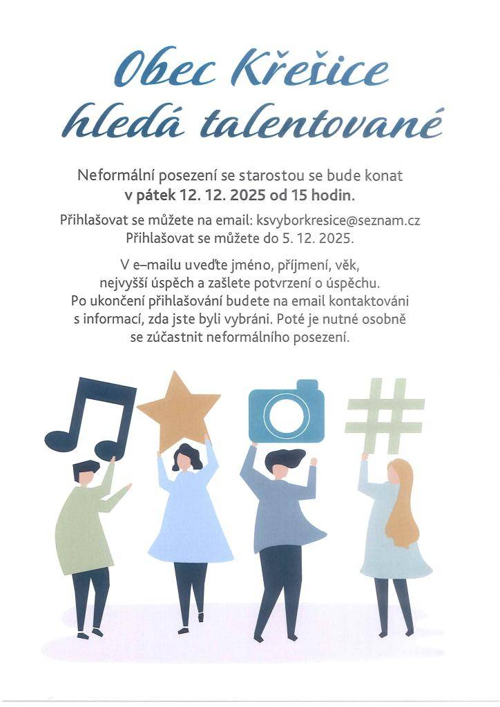 Neformální posezení se starostou se bude konat v pátek 12. 12. 2025 od 15 hodin. Přihlašovat se můžete na email: ksvyborkresice@seznam.cz do 5. 12. 2025.