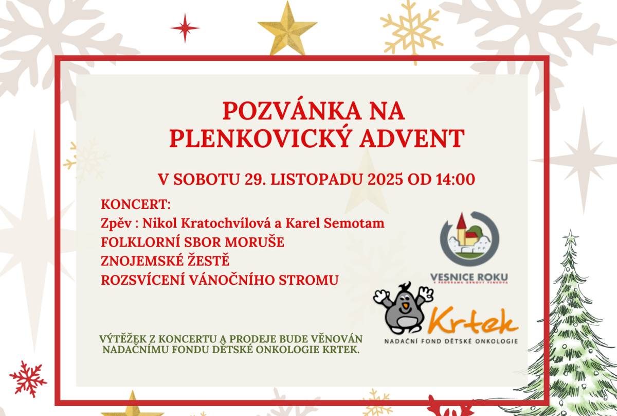 1. Plenkovický advent 29.11.2025  2. Změna územního plánu   3. Příspěvek na kroužky  4. Prodej ryb 1.12.2025