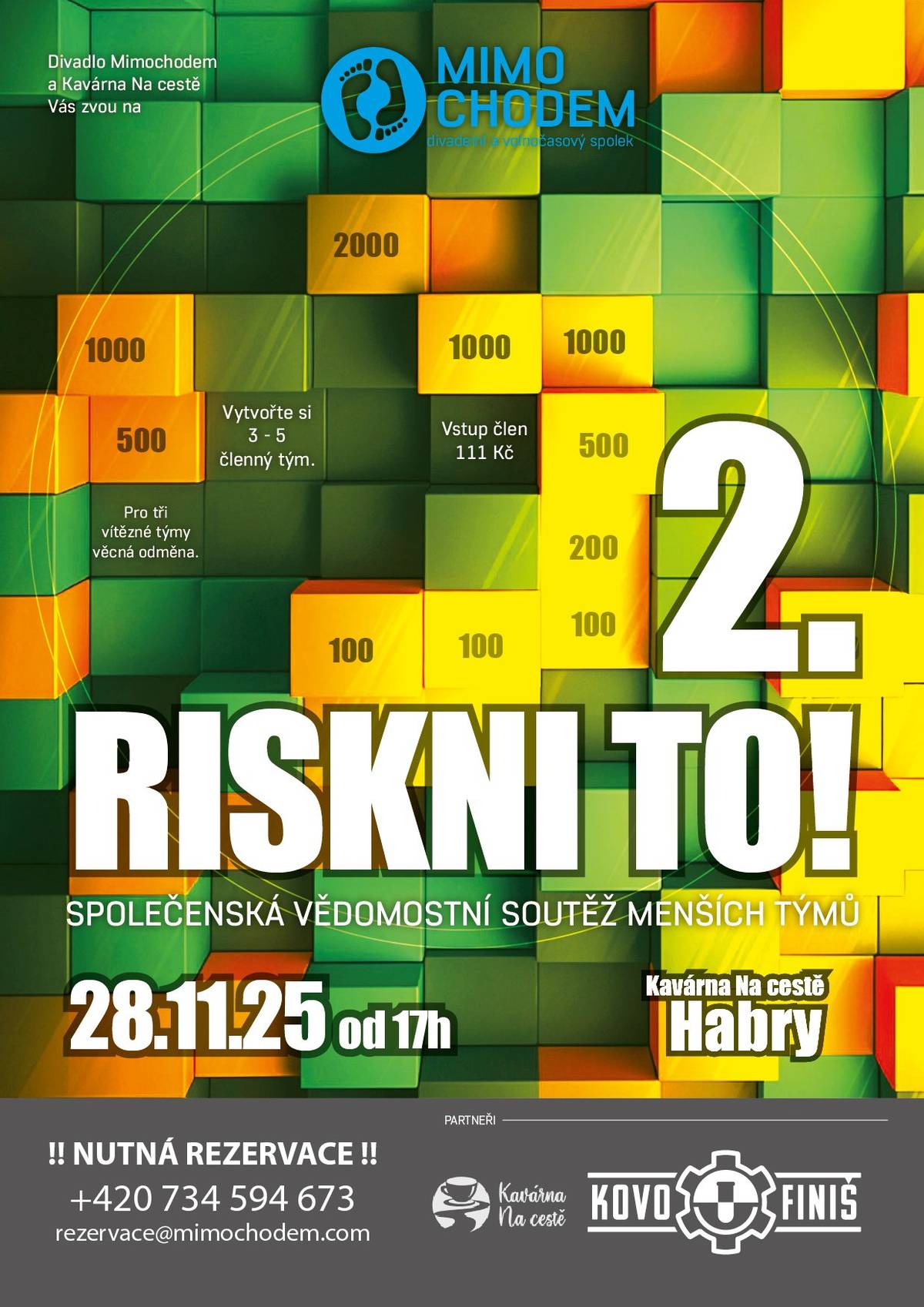 V pátek 28.11. od 17.00 hodin se v Kavárně Na cestě Habry uskuteční společenská vědomostní soutěž. Rezervace nutná.