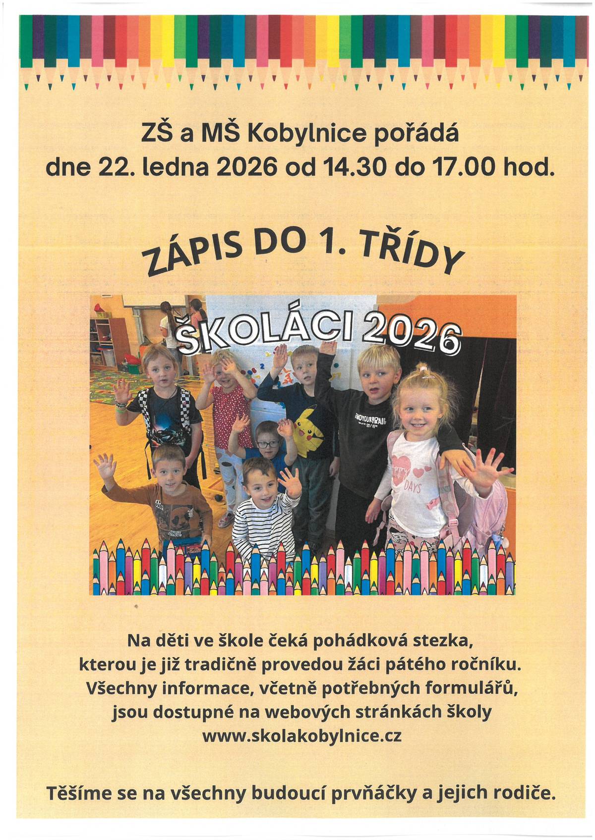 ZŠ Kobylnice se uskuteční 22.l edna 2026 od 14:30 do 17:00 hodin.