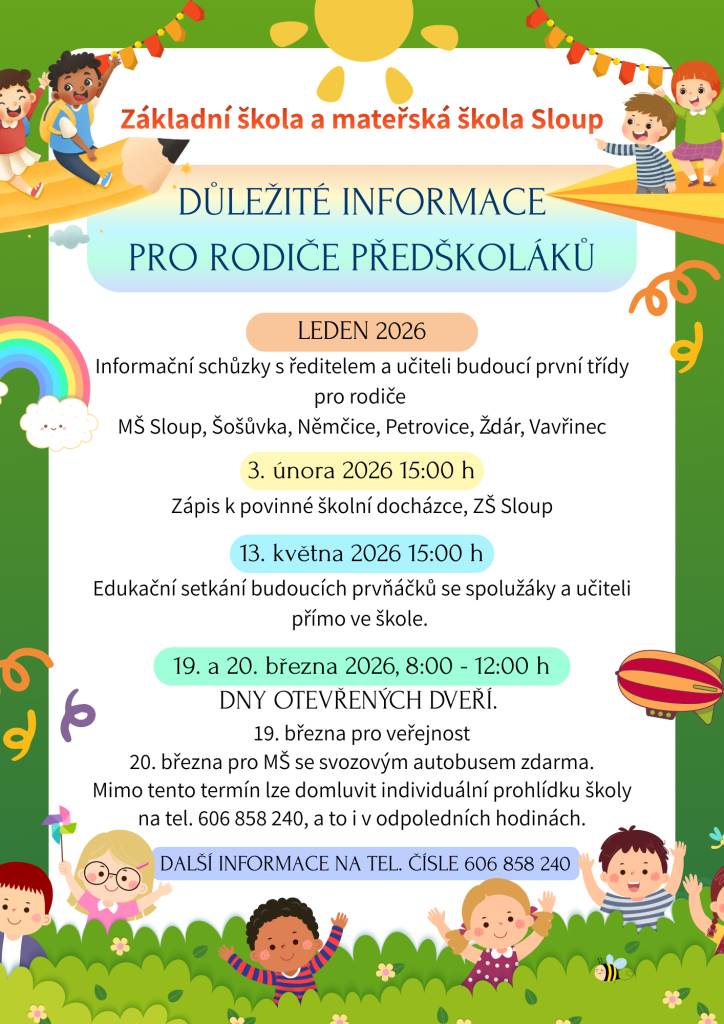 DŮLEŽITÉ INFORMACE PRO RODIČE PŘEDŠKOLÁKŮ