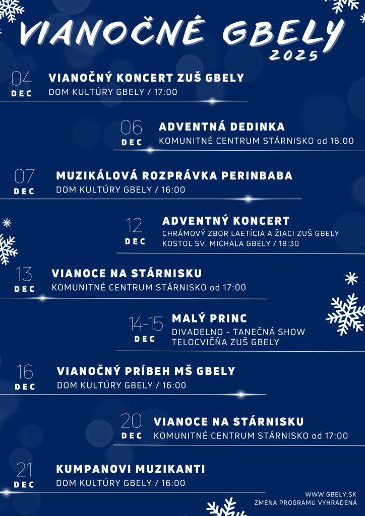 December v našom meste bude plný hudby, rozprávok, svetielok a krásnych spoločných chvíľ.    Pripravili sme pestrý program pre deti, rodiny aj všetkých, ktorí milujú sviatočnú atmosféru.