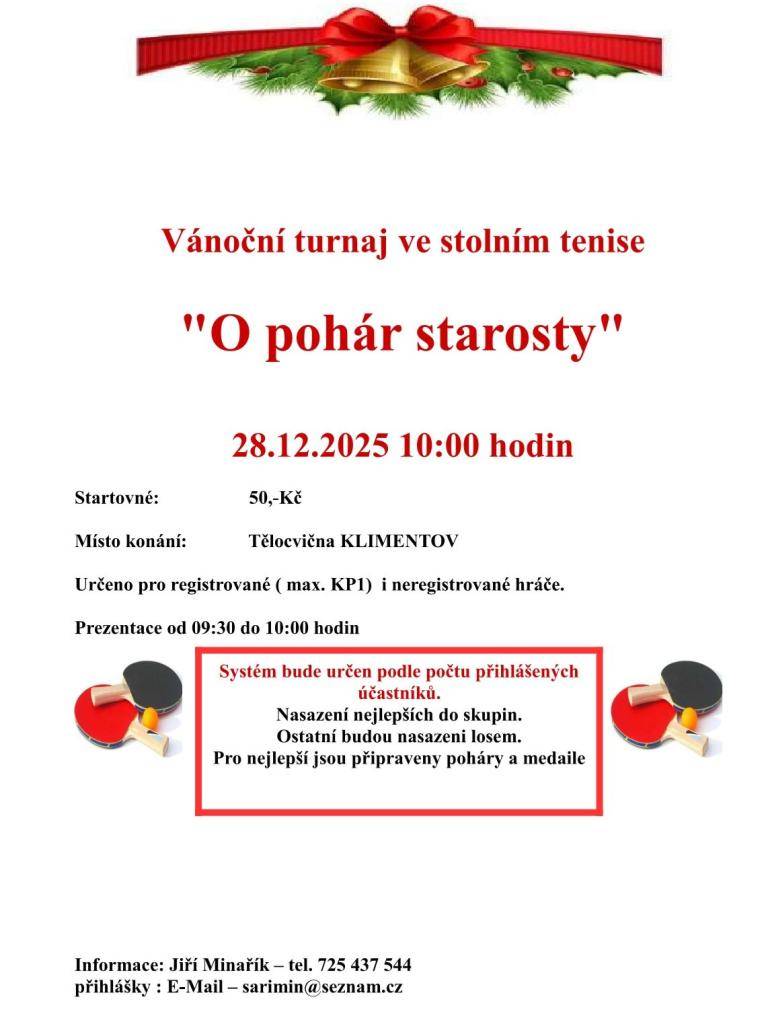 28. prosince 2025 od 10 hodin, tělocvična Klimentov.