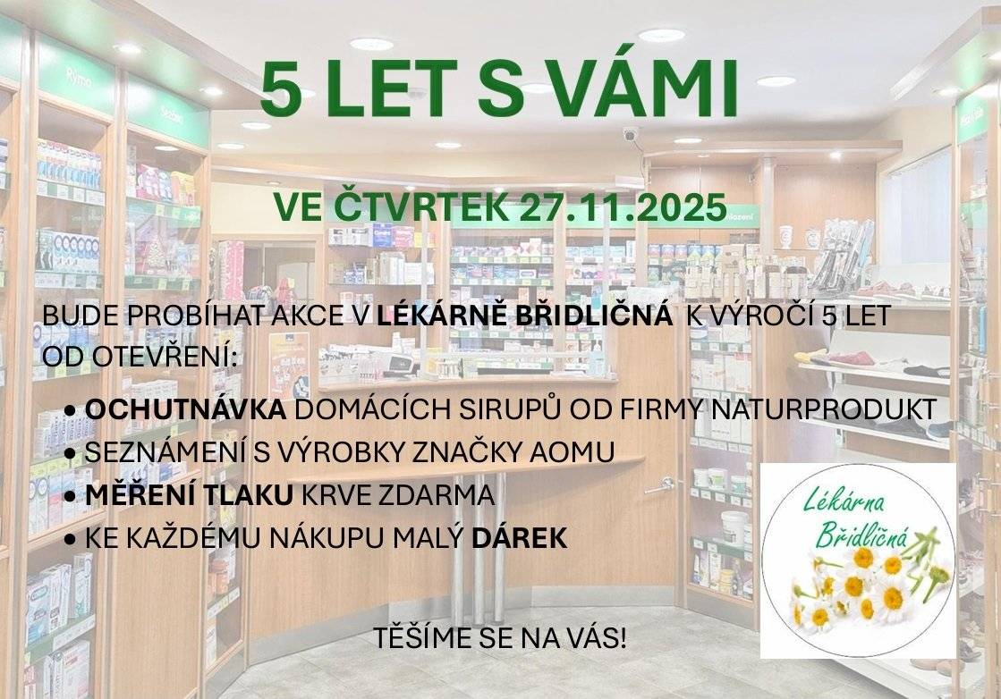 Lékárna Břidličná Vás zve na prodejní akci při příležitosti 5. výročí od otevření.