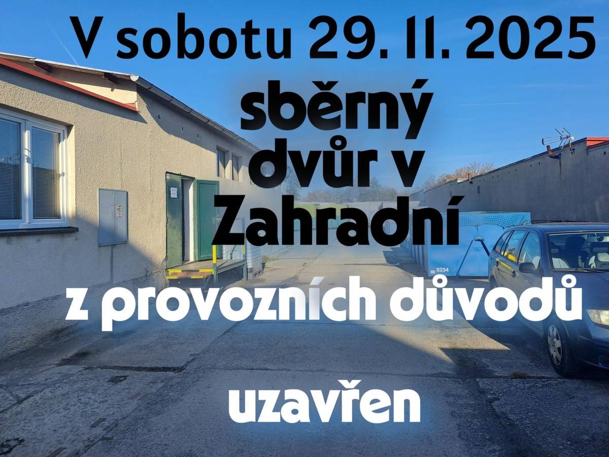 bude v sobotu 29. 11. 2025 z provozních důvodů UZAVŘEN