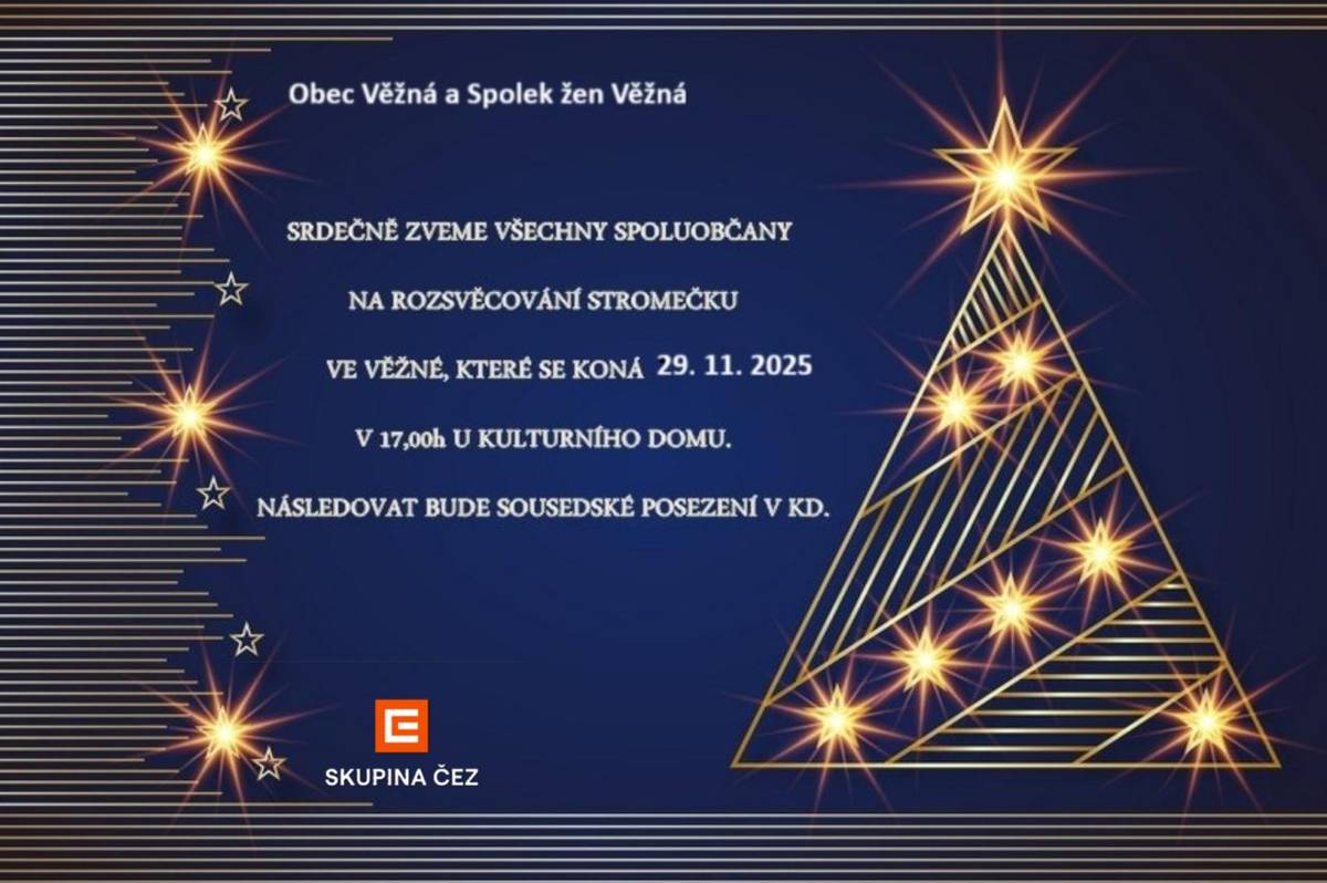 Pozvánka na rozsvěcení stromku ve Věžné  Na hřišti u KD v sobotu 29.11. od 17 hodi