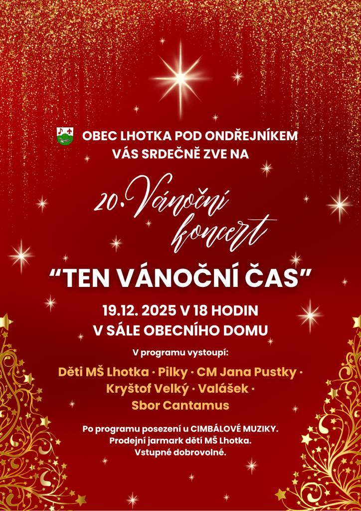 v pátek 19. 12. 2025 od 18.00 hod v sále Obecního domu ve Lhotce