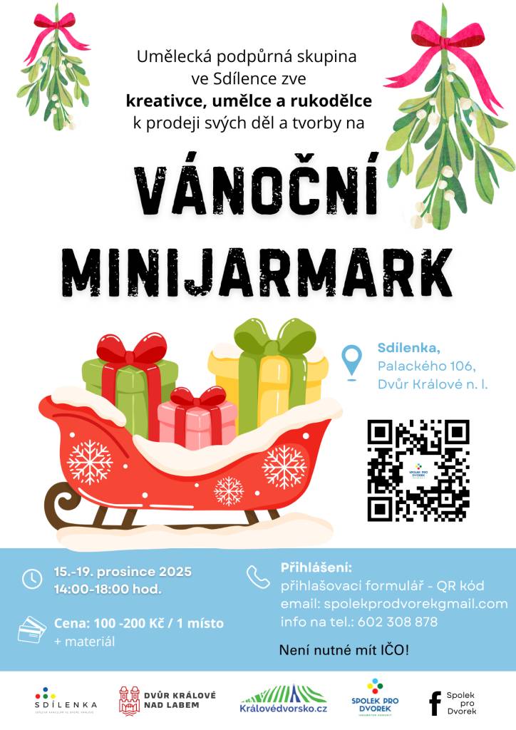 Sdílíme pozvání pro všechny kreativce, umělce a rukodělce, aby se zapojili do Vánočního minijarmarku ve Sdílence. Tato akce nabízí prostor pro prodej vašich děl a rukodělné tvorby, a to bez nutnosti mít IČO. Je to výjimečná příležitost, jak prezentovat své umění a navázat kontakt s dalšími tvůrci.