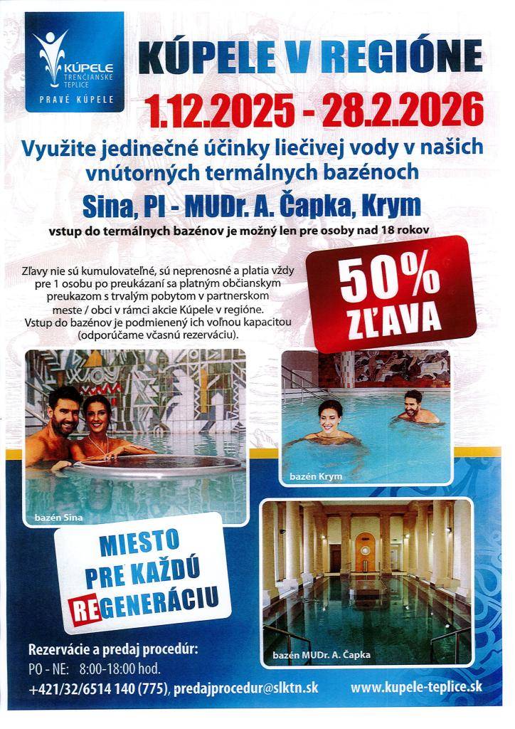 Kúpele v regióne od 01.12.2025 - 28.02.2026 - 50% zľava.