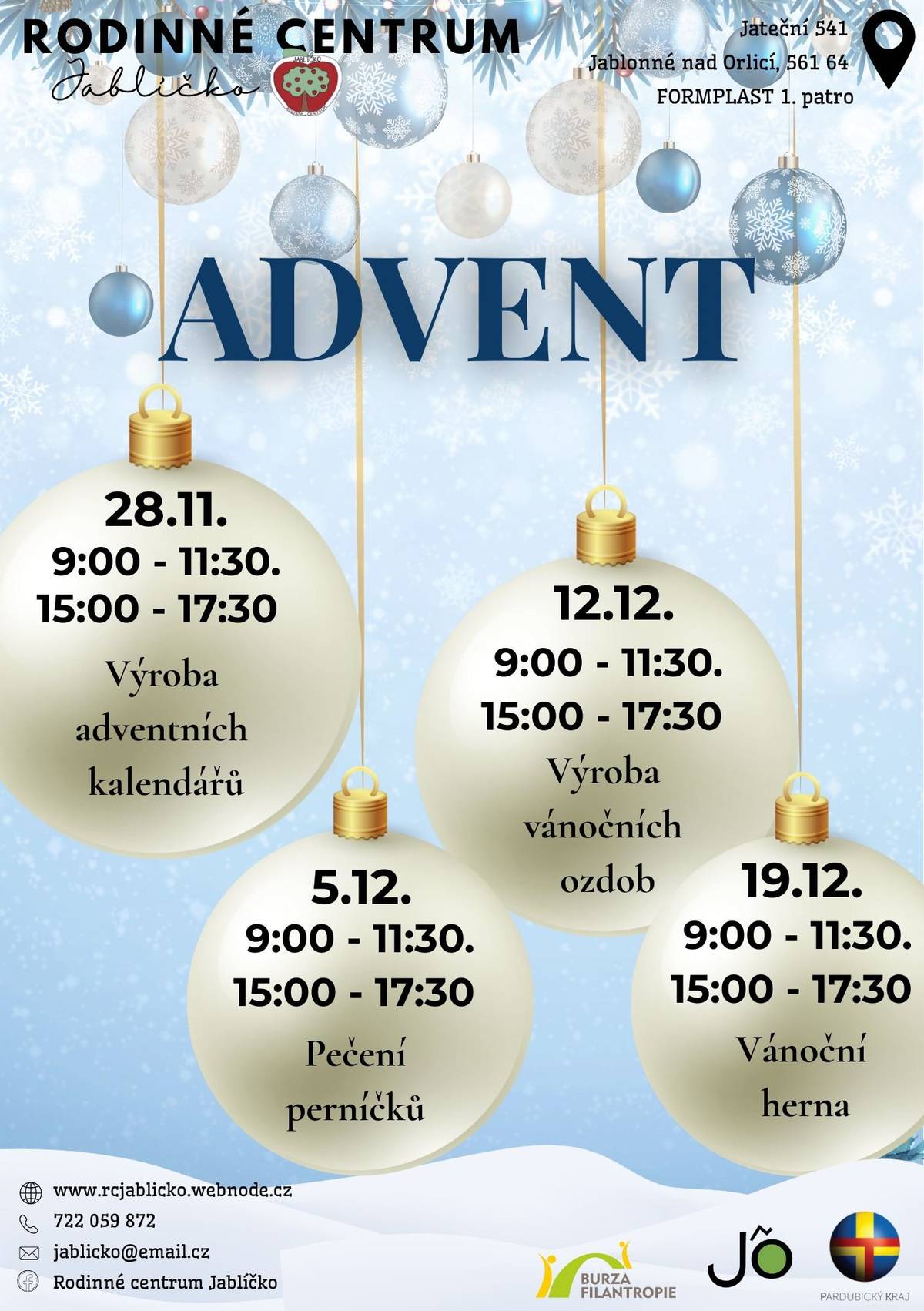 Rodinné centrum Jablíčko zve rodiny s dětmi na adventní program.