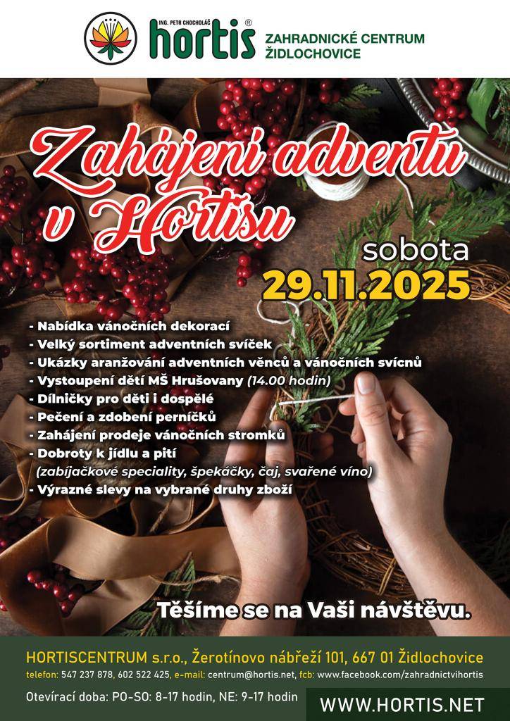 V sobotu 29. listopadu 2025 se v Zahradnickém centru v Židlochovicích zahájí advent.