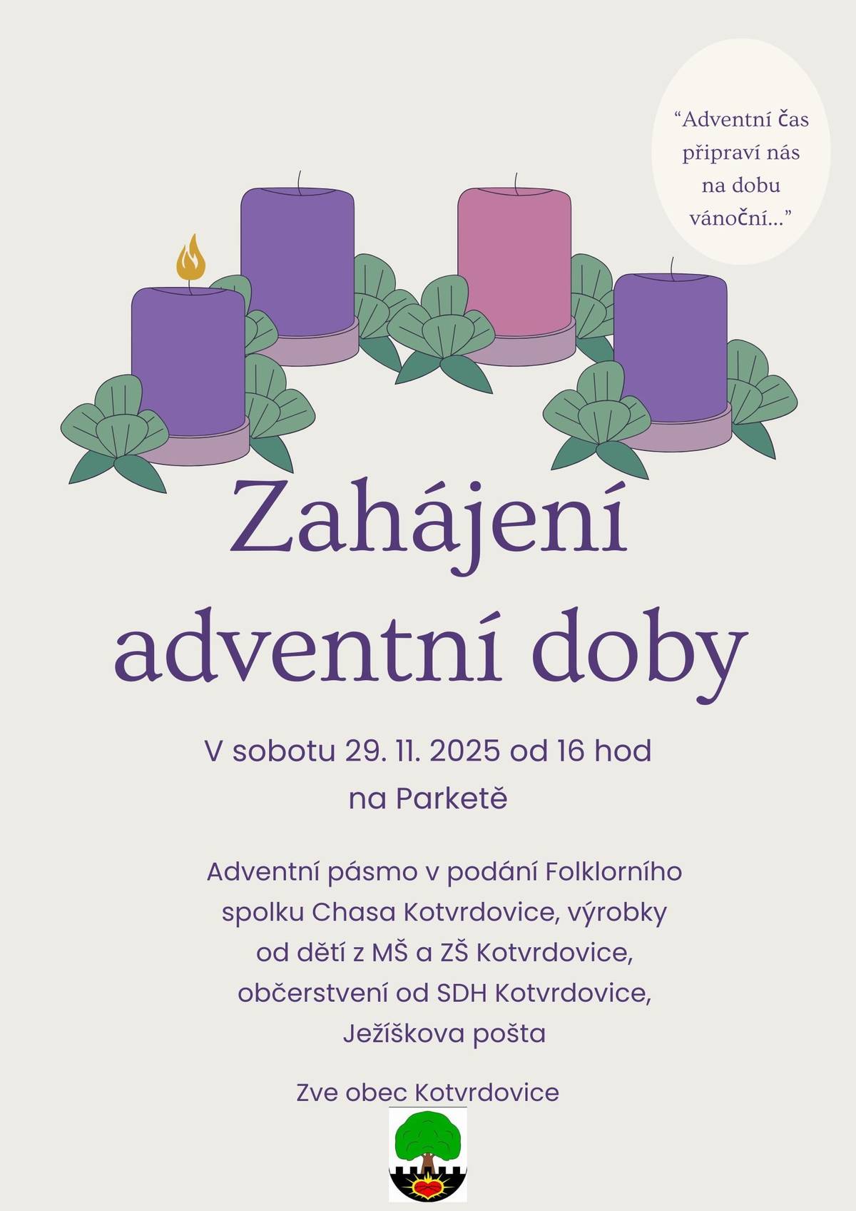 Zahájení adventní doby 29.11.2025 v 16h na Parketě.