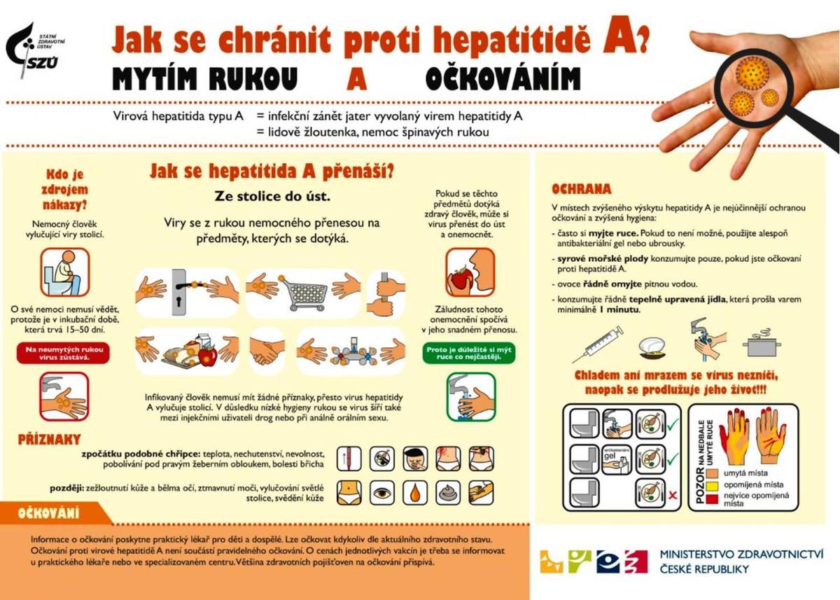 Virová hepatitida A, známá také jako žloutenka, je infekční zánět jater, který se přenáší zejména z kontaminovaných rukou. Klíčová prevence zahrnuje důsledné mytí rukou, konzumaci pouze řádně tepelně upravených jídel a očkování.