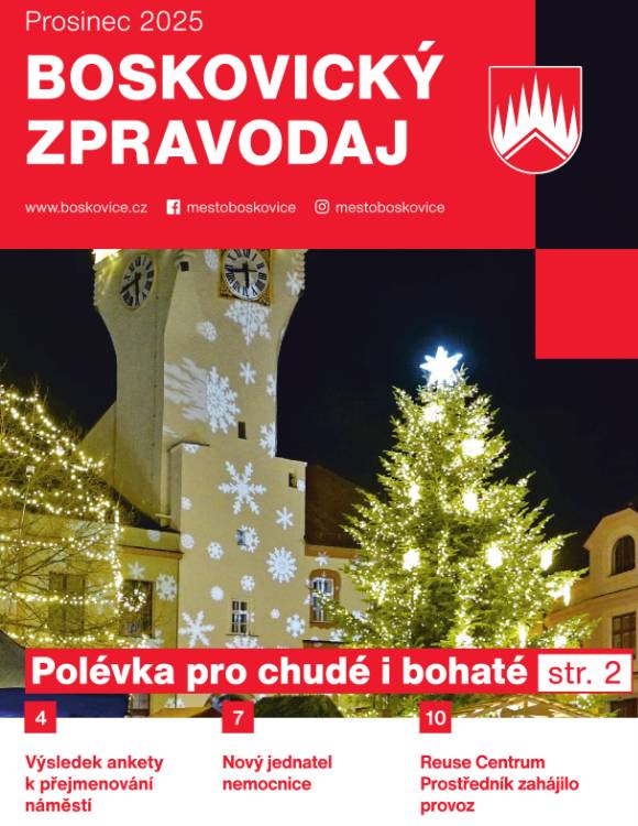 Přečtěte si elektronickou verzi Boskovického zpravodaje na měsíc prosinec 2025.