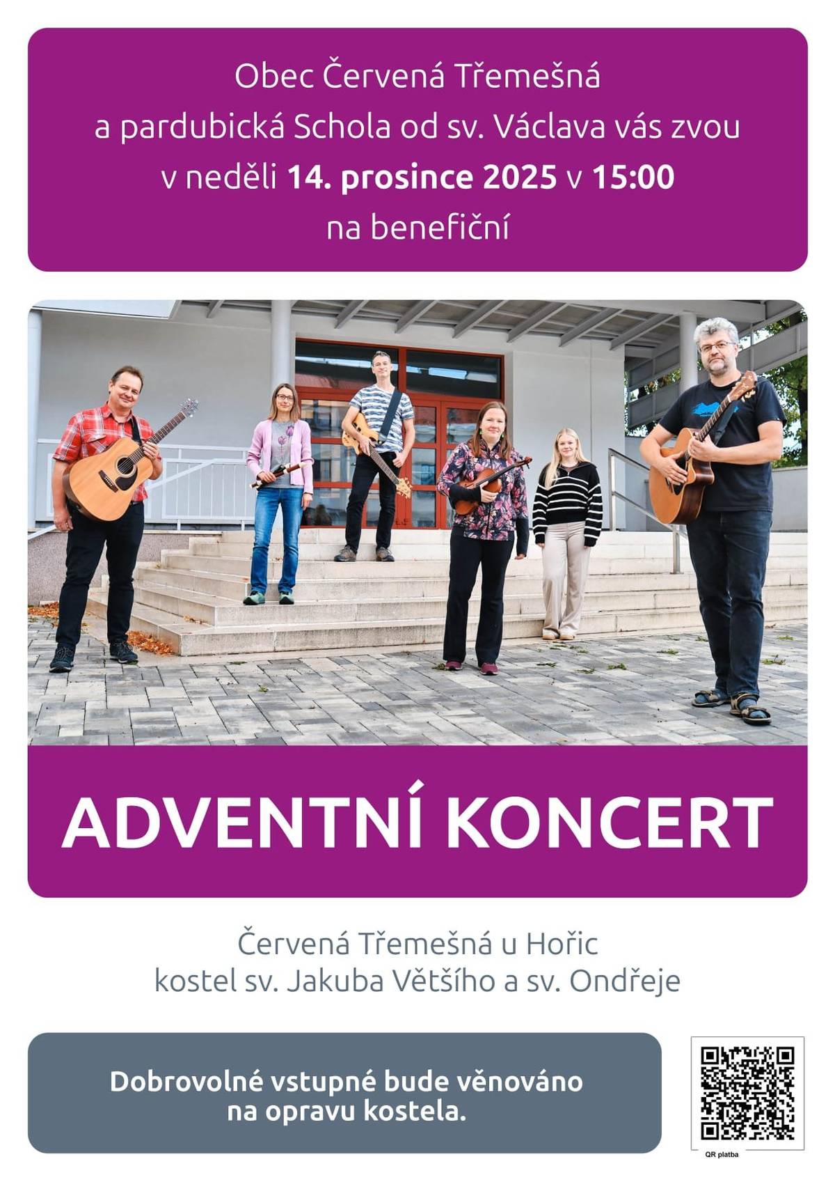 Srdečně vás zveme na adventní koncert do kostela sv. Jakuba Většího a sv. Ondřeje v Červené Třemešné. Koncert se uskuteční dne 14. 12. 2025 od 15:00 hodin.