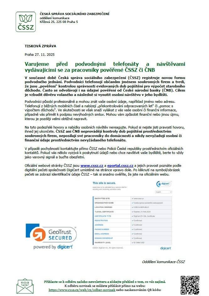 Podvodníci telefonují občanům jménem soukromých firem a tvrdí, že jsou „pověřeni“ kontrolou správnosti evidovaných dob pojištění pro výpočet starobního důchodu. Často se odvolávají i na údajné pověření od České národní banky (ČNB). Cílem je vzbudit důvěru volaného a následně si vynutit osobní návštěvu v jeho bydlišti.