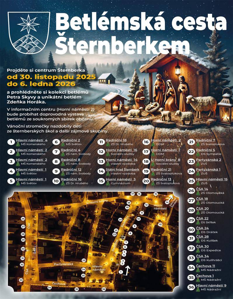 V informačním centru proběhne v úterý 2. prosince v 17 hodin vernisáž výstavy betlémů i ze soukromých sbírek občanů, ta pak bude k vidění ve všední dny mezi 8 a 16 hodinou. Potrvá až do 6. ledna 2026.