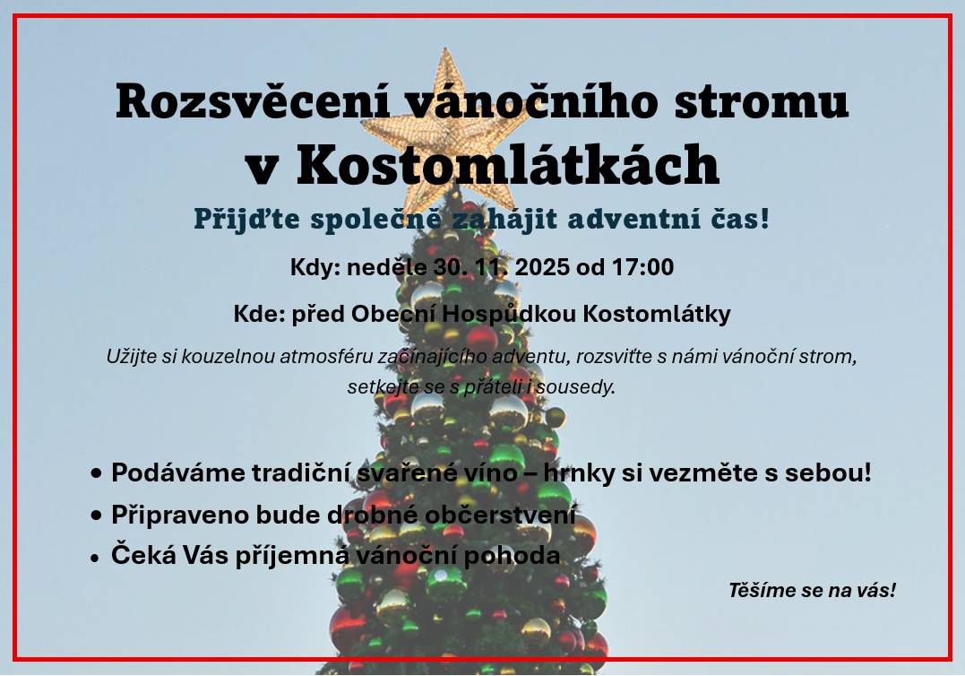 Přijměte pozvání na plánované akce v Kostomlátkách