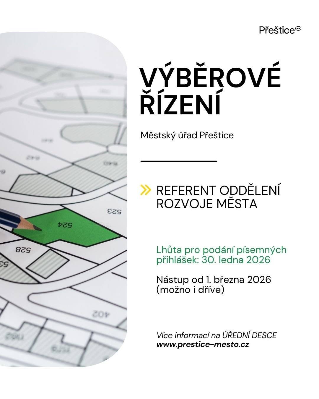Aktuální výběrové řízení:  referent oddělení rozvoje města  Přihlášky je možné podávat do 30. ledna 2026 do 12:00 v sekretariátu tajemnice nebo zaslat poštou na adresu městského úřadu. Více informaci o pozici ZDE na úřední desce.