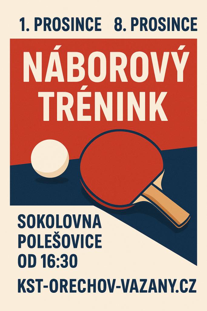 Zveme všechny děti i dospělé, kteří si chtějí vyzkoušet stolní tenis, na náborové tréninky, které se uskuteční:    v pondělí 1. 12.  v pondělí 8. 12.  od 16:30 na sokolovně