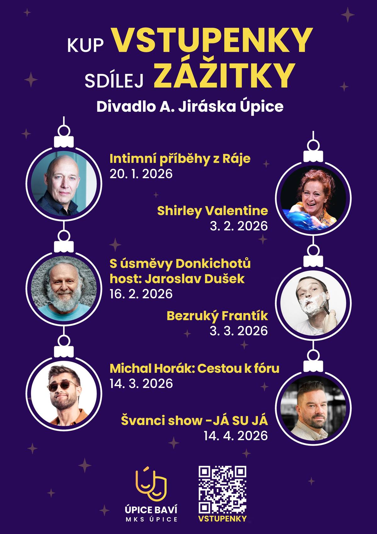 I kulturní zážitek je dárek! Nabízíme výběr z pořadů, které jsou právě teď v prodeji. https://www.mksu.cz/kalendar-akci/porady