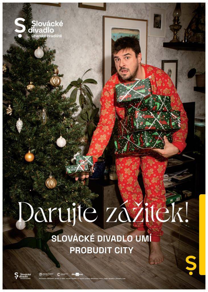 Vánoční kampaň Slováckého divadla UH a program divadla v prosinci 2025.