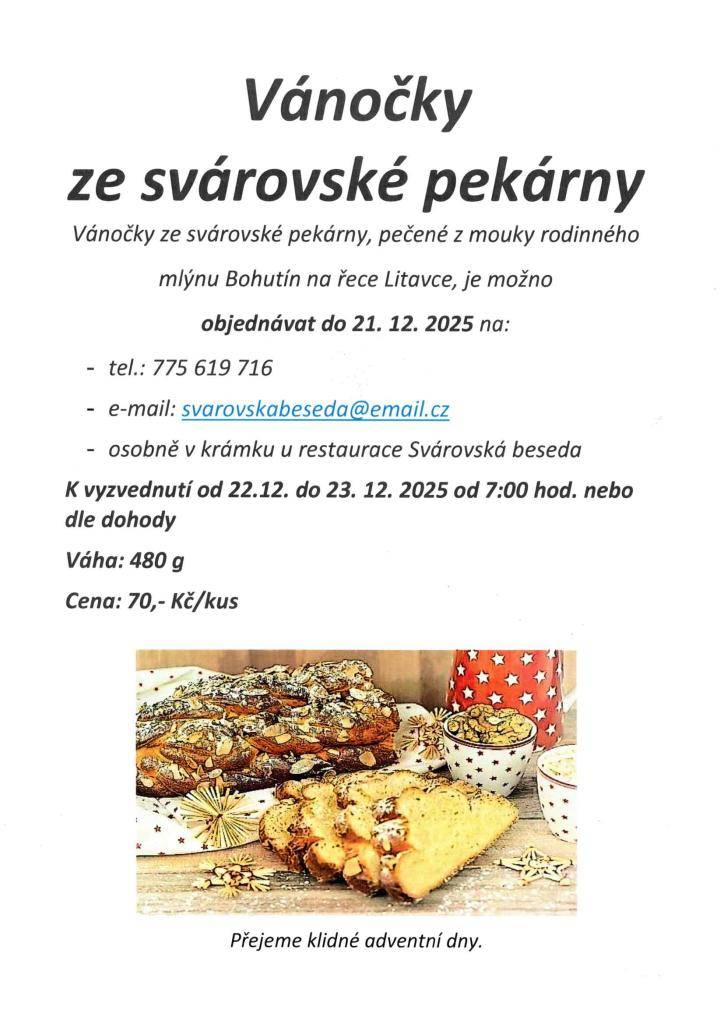 Vánočky ze svárovské pekárny - objednávky.