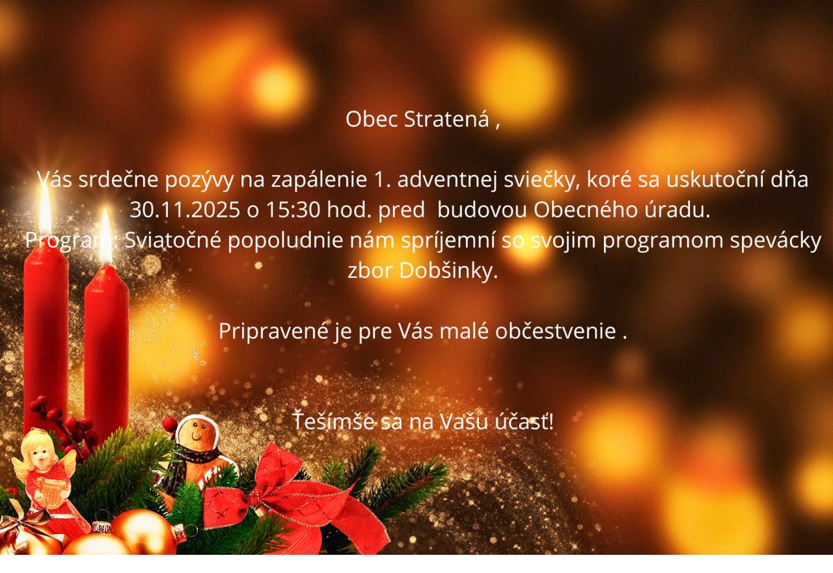 Pozvánka na privítanie adventu a zapálenie 1. adventnej sviece