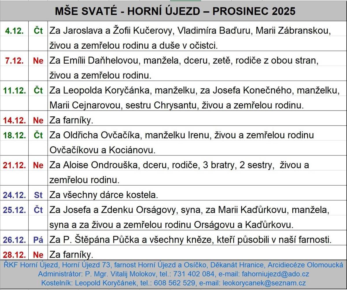 Mše svaté na měsíc prosinec