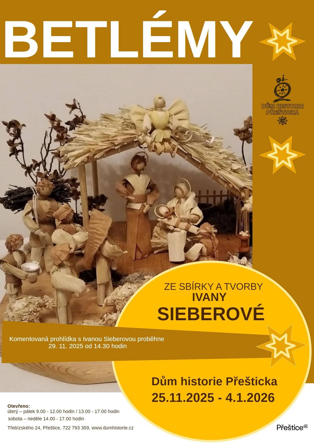 Dům historie Přešticka zve v sobotu 29. 11. 2025 ve 14.30 na komentovanou prohlídku výstavy betlémů a na výstavu k 260. výročí narození J.J.Ryby v Přešticích.
