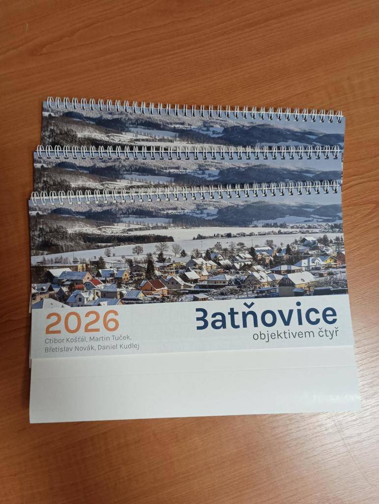 Batňovický kalendář 2026. Do každého čp. tradičně jeden zdarma (další možno zakoupit za 80,-/ks), vyzvedněte si na obecním úřadě.