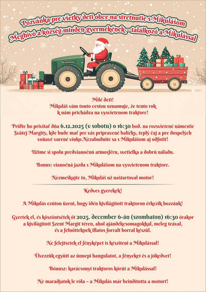 Pozvánka na stretnutie s Mikulášom / Meghívó a Mikulással való találkozásra