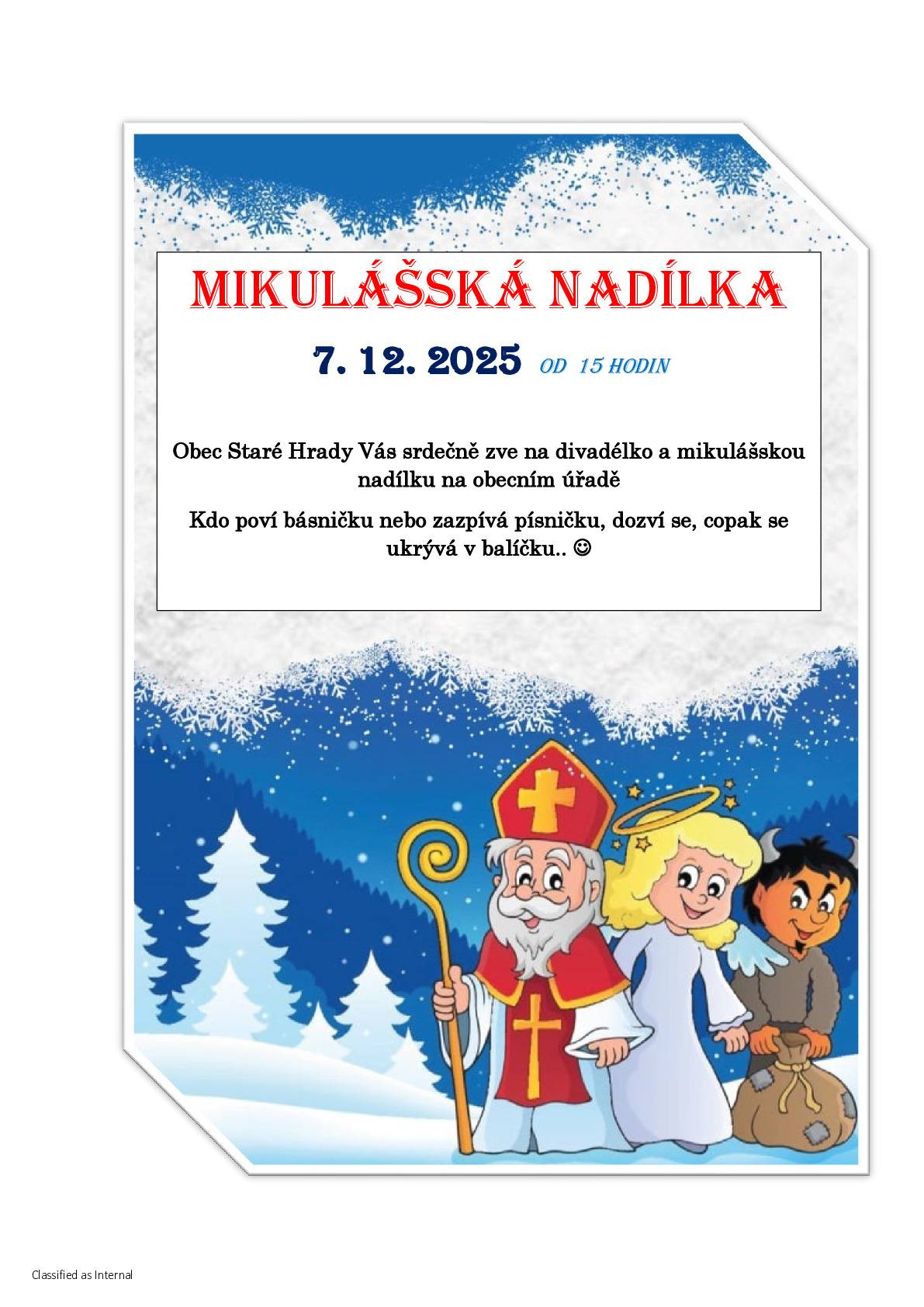 Pozvánka na Mikulášskou nadílku