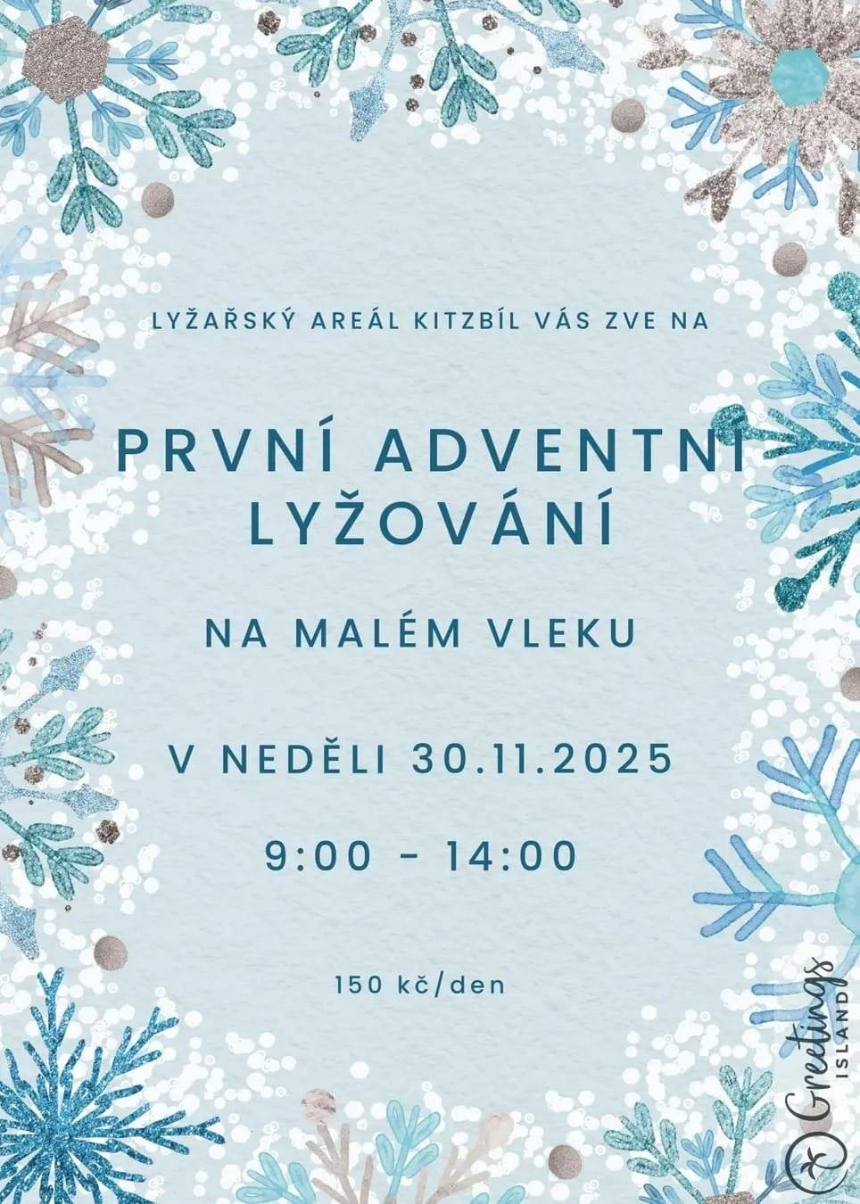 Zítra, v neděli 30. 11., vás srdečně zveme na zahájení lyžařské sezóny na malém vleku lyžařského areálu Kitzbíl Hodky. 🕘 Vlek bude v provozu od 9:00 do 14:00. Přijďte si užít první adventní lyžování. Těšíme se na vás! ❄️