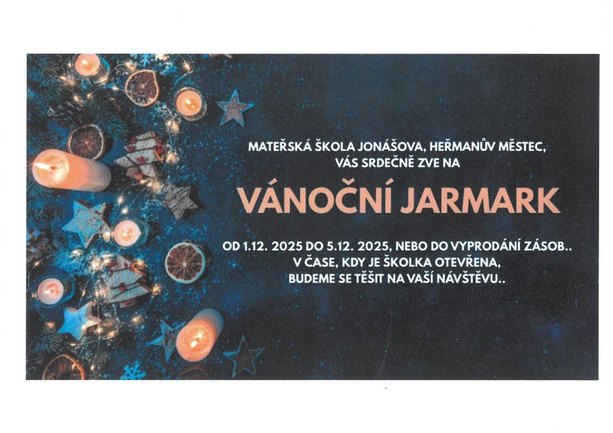Mateřská škola Jonášova Vás srdečně zve na Vánoční jarmark.
