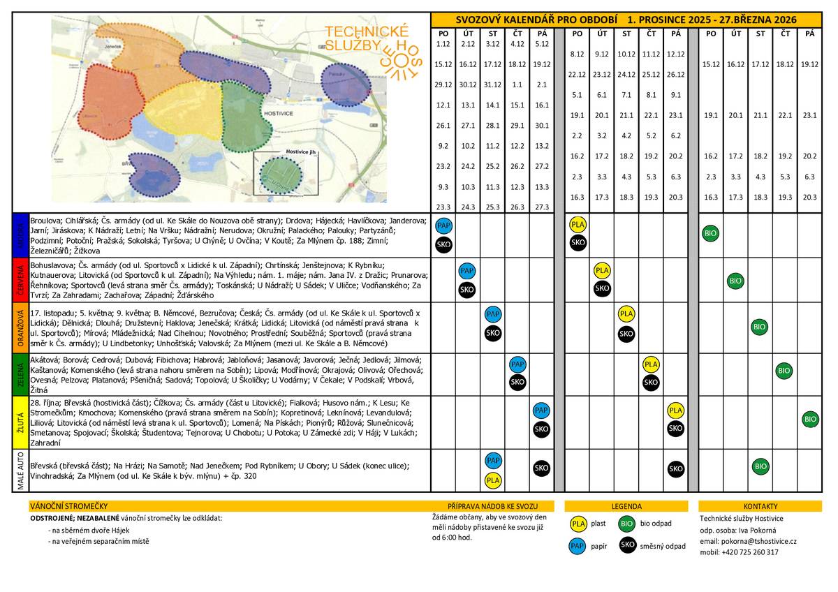 Aktuální svozový kalendář platný od 1.12.2025 až 27.3.2026
