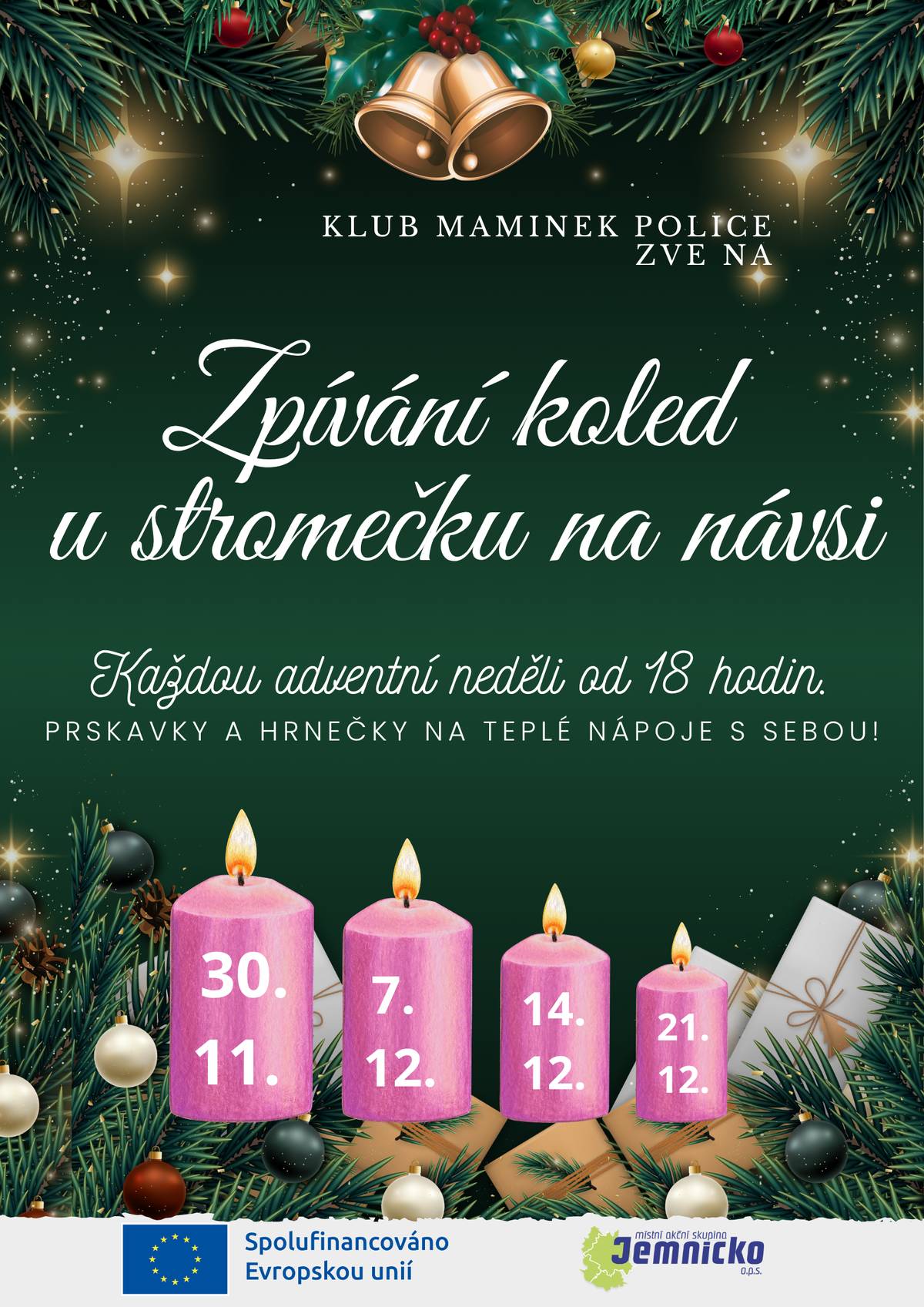 Zveme na rozsvícení stromku a zpívání koled na návsi dnes v 18:00. Součástí bude také vystoupení dětí z MŠ Police. OÚ Police