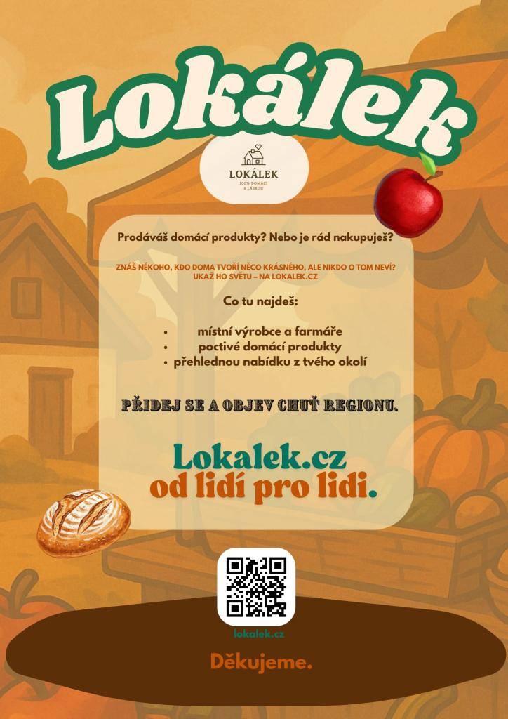 Projekt, který propojuje domácí výrobce a sousedy. Bez prostředníků, bez zbytečných marží. Pečivo, vejce, med, frgály, uzeniny a další dobroty – jednoduše a férově. Prohlédněte si nabídky od místních výrobců a podporujte lokální ekonomiku. www.lokalek.cz